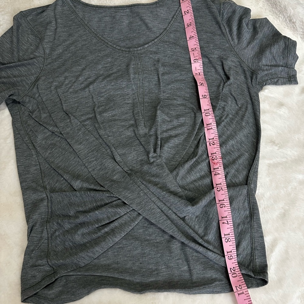 Lululemon Athletica Gray Fitted Tie Front Short Sleeve Top - Picture 7 of 7